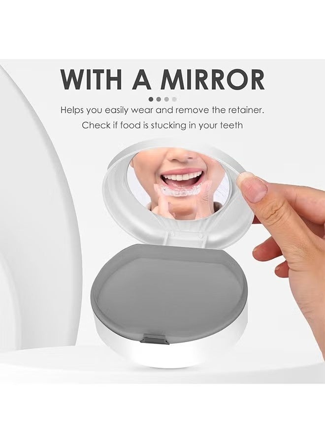 Portable Denture Case with Mirror, Storage False Teeth Container Cups Holder, Orthodontic Mouth Guard Case with Brush (White) - Image 4